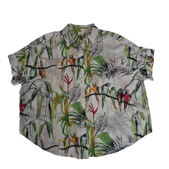 Westbound Petites Tropical Parrot Print Button-Up Short Sleeve Shirt Size PS - Picture 2 of 10